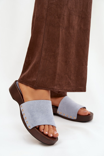 Dames slippers met gouden studs in blauwe kleur Ferinna 2