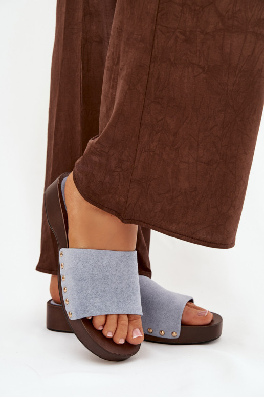 Pantoufles pour femmes Ze couleur doréemi Goujons couleur bleue Ferinna