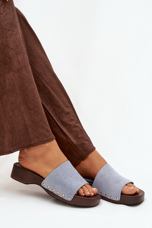 Damespantoffels Ze gouden kleurmi Studs blauIn Ferinna