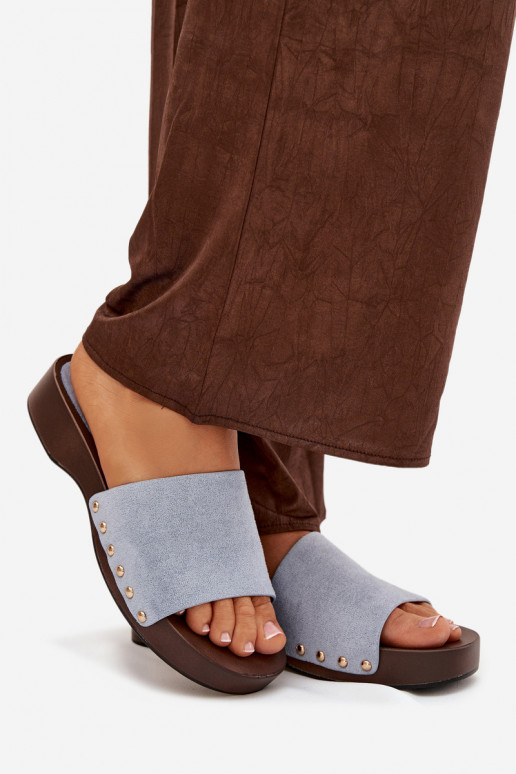 Pantoufles pour femmes Ze couleur doréemi Goujons couleur bleue Ferinna