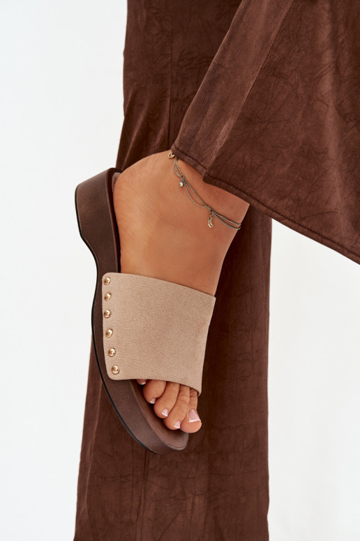 Pantoufles pour femmes Ze couleur doréemi Goujons beige Ferinna