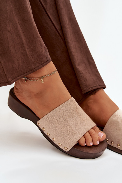 Damespantoffels Ze gouden kleurmi Studs beige Ferinna