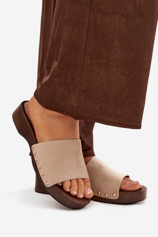 Damespantoffels Ze gouden kleurmi Studs beige Ferinna