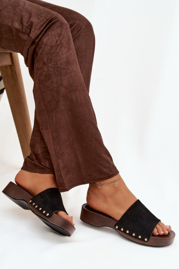 Pantoufles pour femmes Ze couleur doréemi Goujons couleur noire Ferinna 2