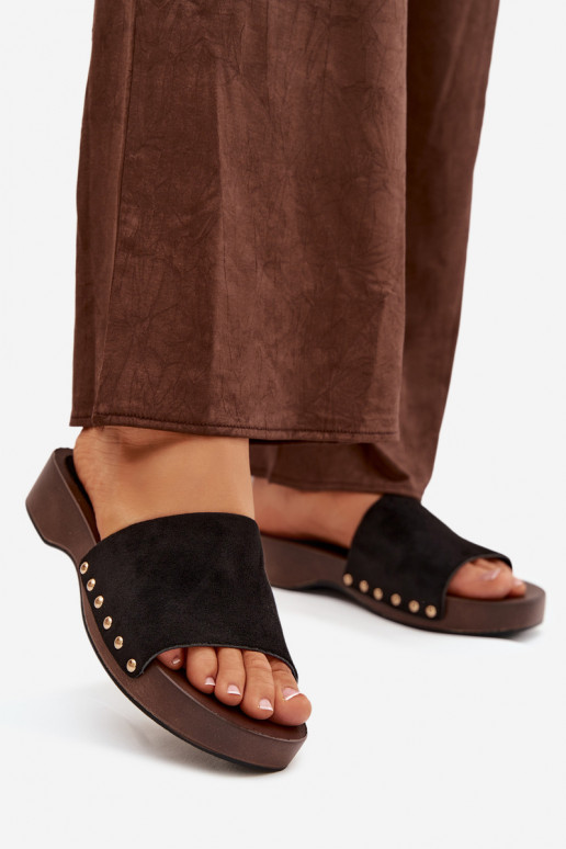 Damenhausschuhe Ze goldene Farbemi Stollen schZuarze Farbe Ferinna