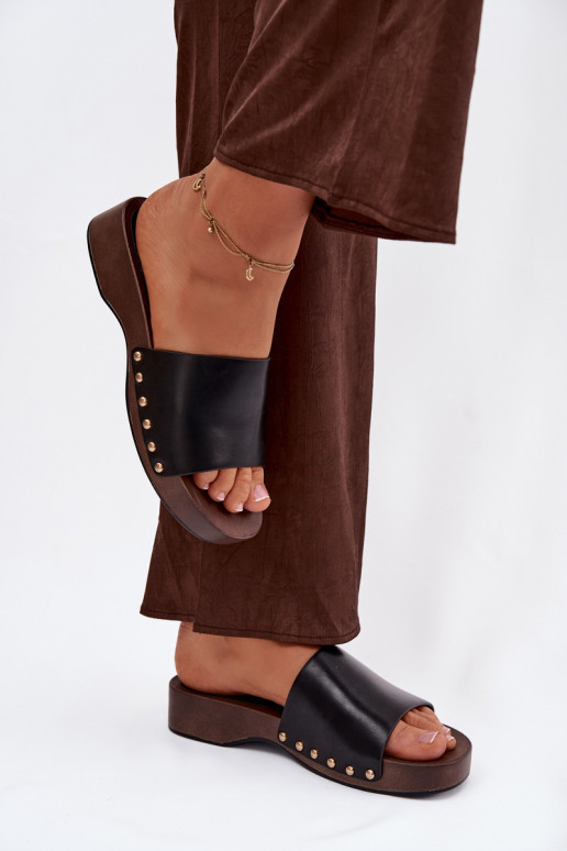 Pantoufles pour femmes Ze couleur doréemi Goujons couleur noire Terissa