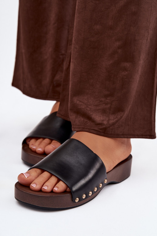 Damenhausschuhe Ze goldene Farbemi Stollen schZuarze Farbe Terissa