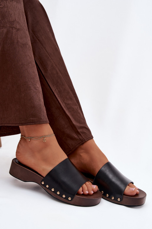 Pantoufles pour femmes Ze couleur doréemi Goujons couleur noire Terissa