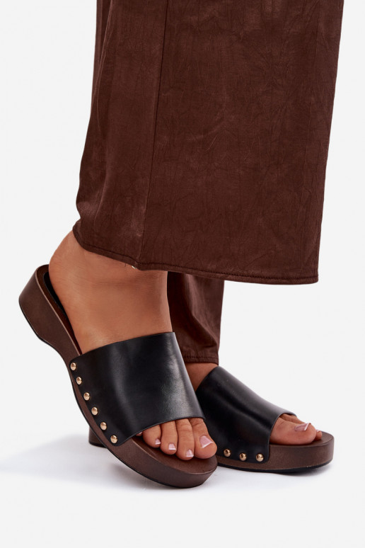 Pantoufles pour femmes Ze couleur doréemi Goujons couleur noire Terissa