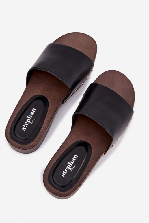 Damenhausschuhe Ze goldene Farbemi Stollen schZuarze Farbe Terissa