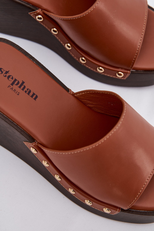 Damespantoffels Op de INig Ze gouden kleurmi Studs bruine kleur Arionne