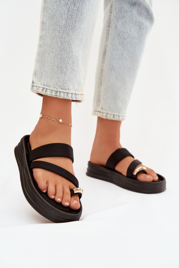 Sandales noires avec bandes et détails dorés Farielle 2
