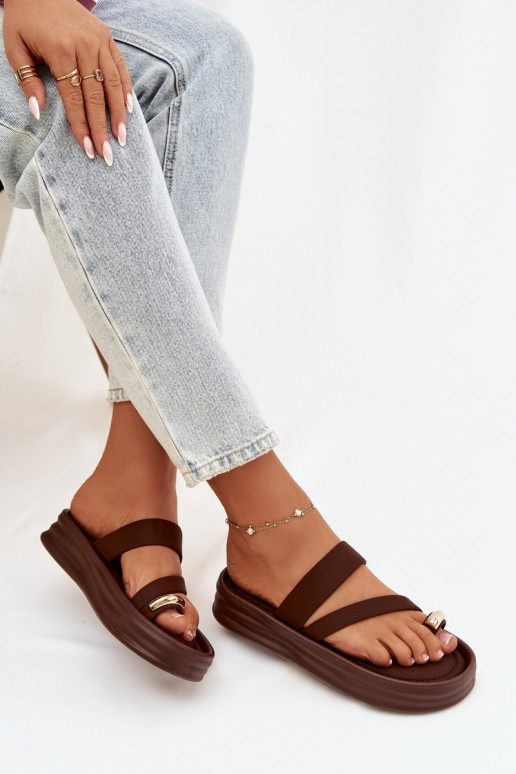  Pantoufles pour femmes avec des bandes I couleur doréem Detalem CzekoladoÀe Farielle