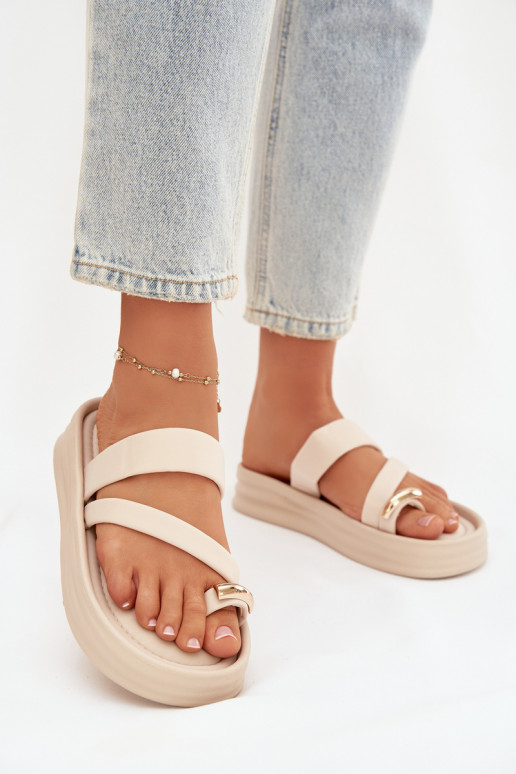  Pantoufles pour femmes avec des bandes I couleur doréem Detalem couleur ivoire Farielle