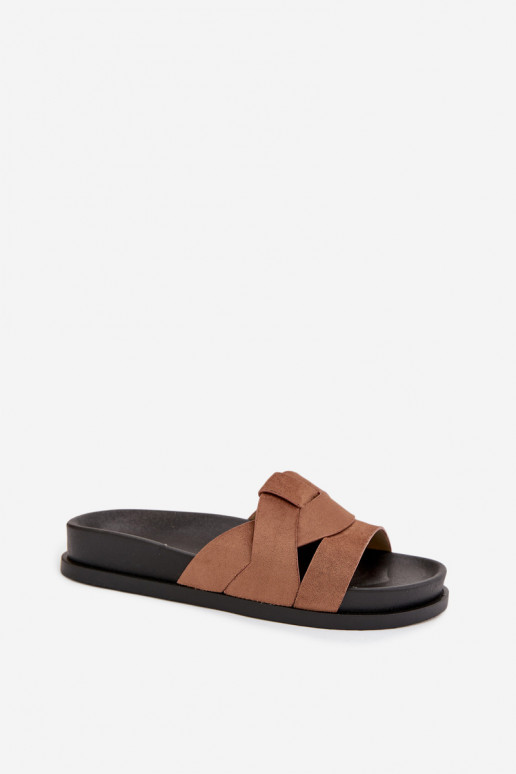 Pantoufles pour femmes en daim écologiqueoÀe avec des bandes marron Il fautrivessa