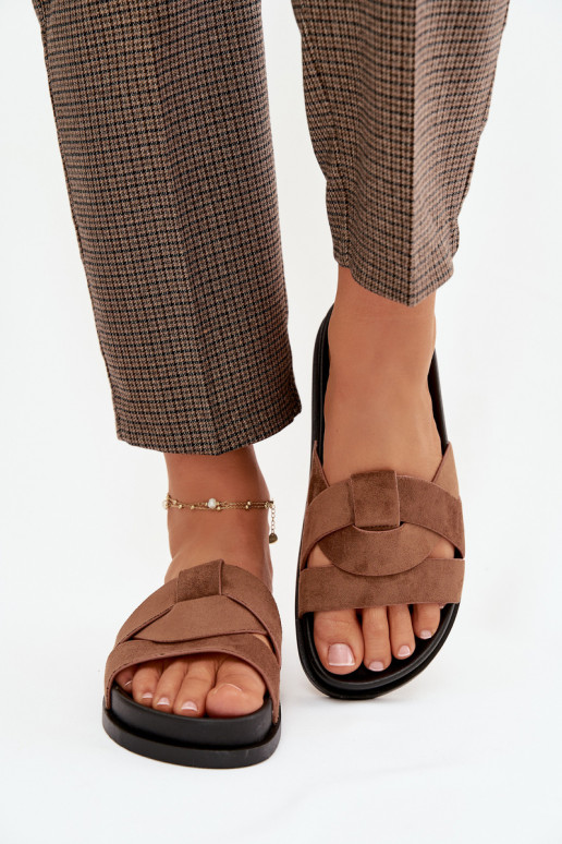 Damespantoffels van eco-suèdeoIne Met Strepen bruine kleur Het heeftrivessa