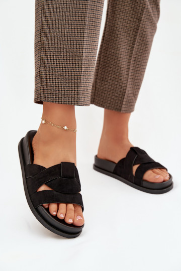 Dames zwarte slippers van kunstsuède met bandjes Tai turirivessa