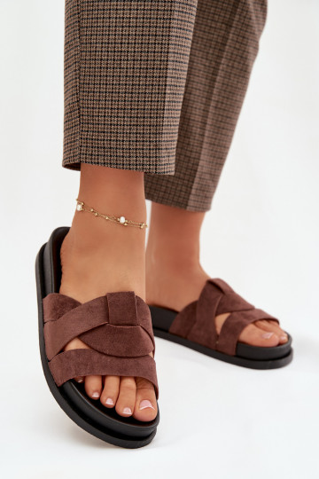 Damespantoffels van eco-suèdeoIne Met Strepen donker bruin Het heeftrivessa