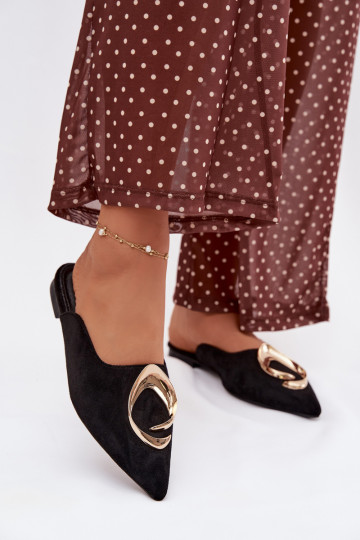 Pantoufles pour femmes Mule Avec des décorations couleur doréem Detalem couleur noire Galvella 2