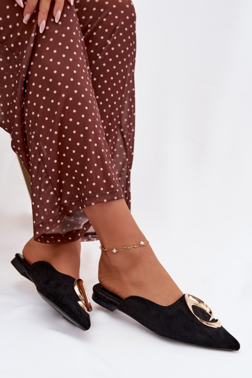 Pantoufles pour femmes Mule Avec des décorations couleur doréem Detalem couleur noire Galvella