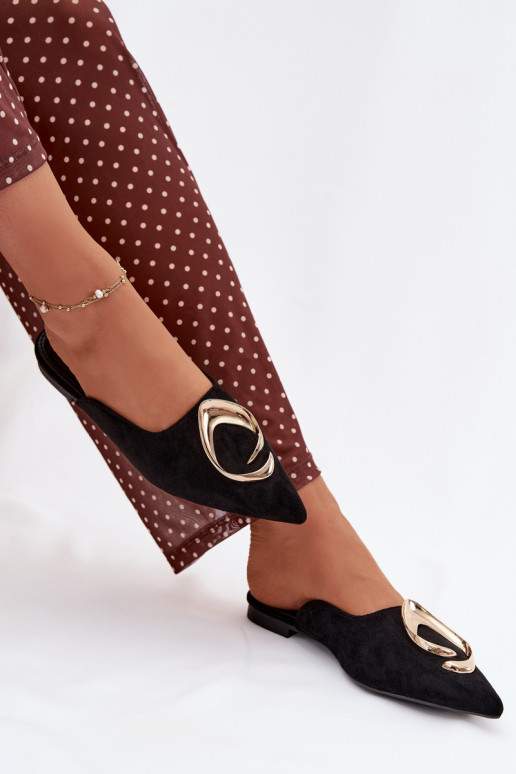 Pantoufles pour femmes Mule Avec des décorations couleur doréem Detalem couleur noire Galvella