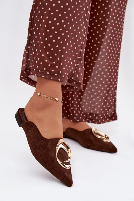 Pantoufles pour femmes Mule Avec des décorations couleur doréem Detalem CzekoladoÀe Galvella