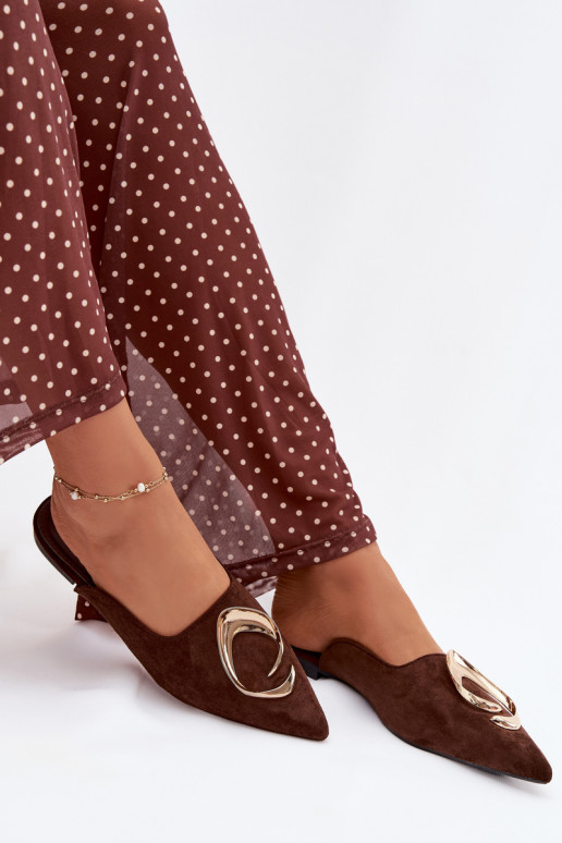 Pantoufles pour femmes Mule Avec des décorations couleur doréem Detalem CzekoladoÀe Galvella