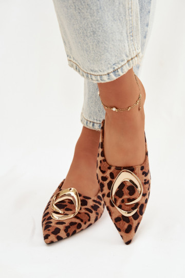Pantoufles pour femmes Mule Avec des décorations couleur doréem Detalem avec des motifs en fourrure de léopard Galvella 2