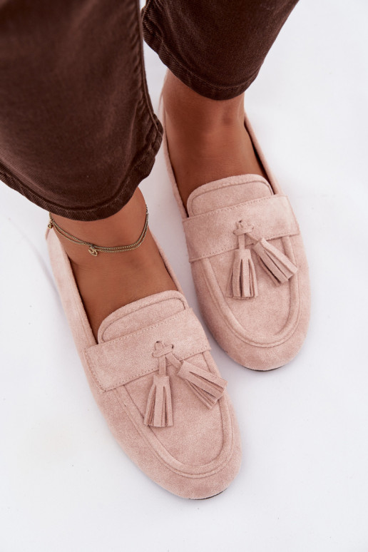 Mocassins Dames plat met kInastjes Lichtroze tint Het heeftrilisse