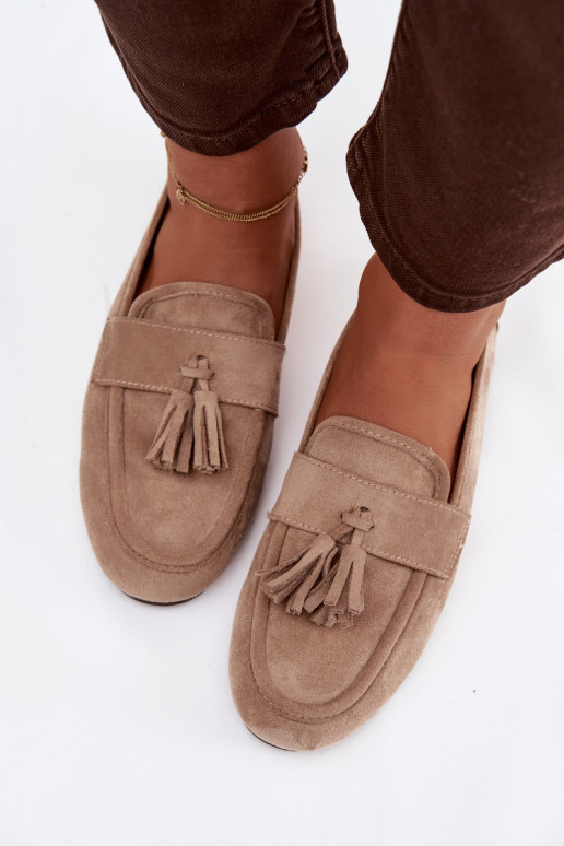 Mocassins Appartement pour femmes avec des franges beige Il fautrilisse