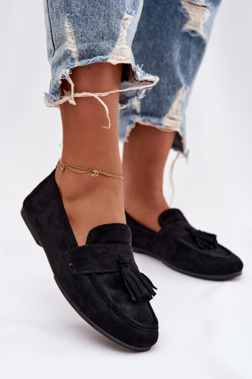 Mocassins Appartement pour femmes avec des franges couleur noire Il fautrilisse