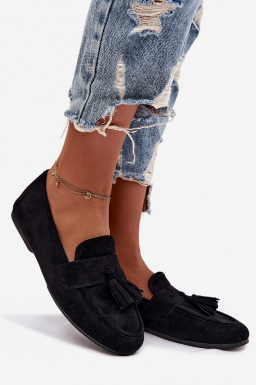 Mocassins Appartement pour femmes avec des franges couleur noire Il fautrilisse