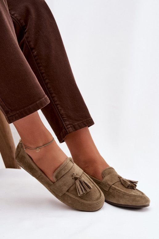 Mocassins Appartement pour femmes avec des franges couleur verte Il fautrilisse