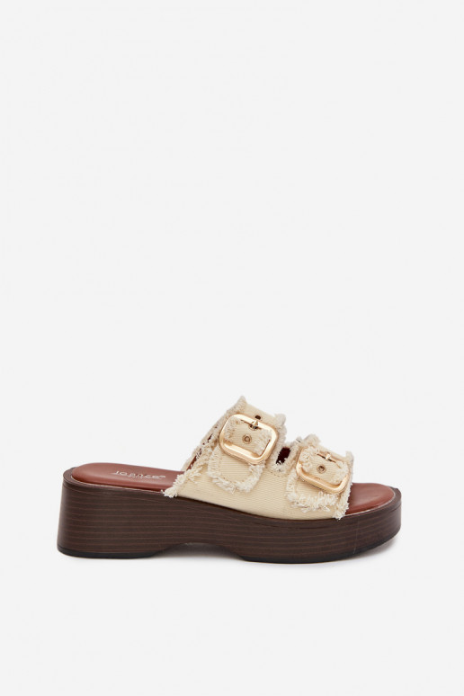 Pantoufles pour femmes avec une plateforme Ze couleur doréemi avec bouclesmi couleur ivoire Renelisse