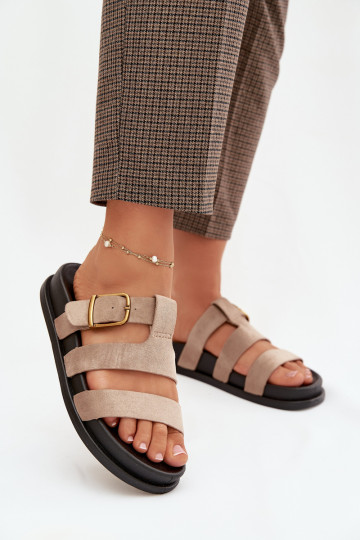 Sandales féminines mule avec des franges couleur corail et chocolat