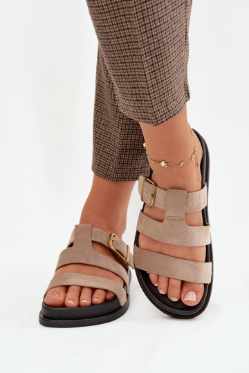 Pantoufles pour femmes avec des bandes I Złotą avec boucles beige Ulirissa 2