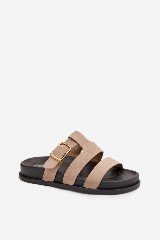 Damenhausschuhe mit Streifen I Złotą mit Schnallen Beige Ulirissa
