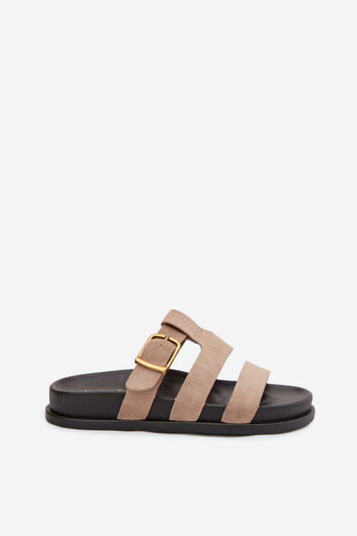 Damenhausschuhe mit Streifen I Złotą mit Schnallen Beige Ulirissa