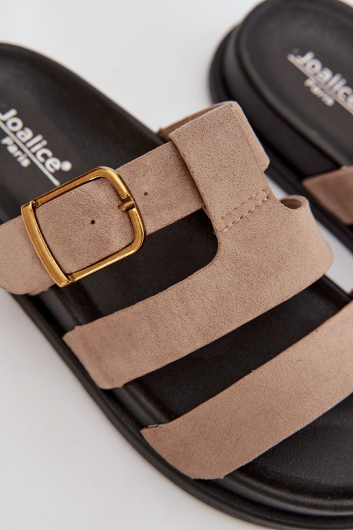 Pantoufles pour femmes avec des bandes I Złotą avec boucles beige Ulirissa