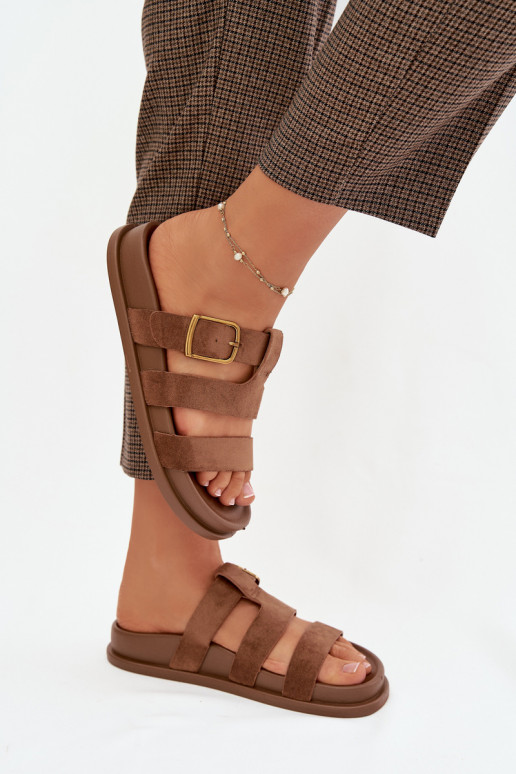 Damespantoffels Met Strepen I Złotą met gespen bruine kleur Ulirissa