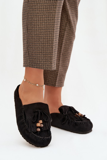 Pantoufles pour femmes Mule avec des franges I couleur corailikami couleur noire Belissa 2