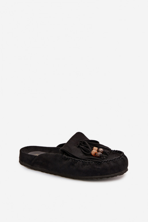 Pantoufles pour femmes Mule avec des franges I couleur corailikami couleur noire Belissa