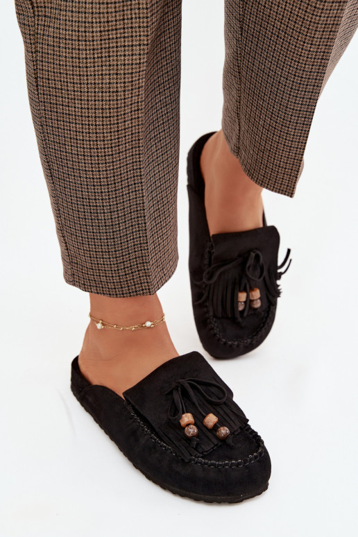 Pantoufles pour femmes Mule avec des franges I couleur corailikami couleur noire Belissa