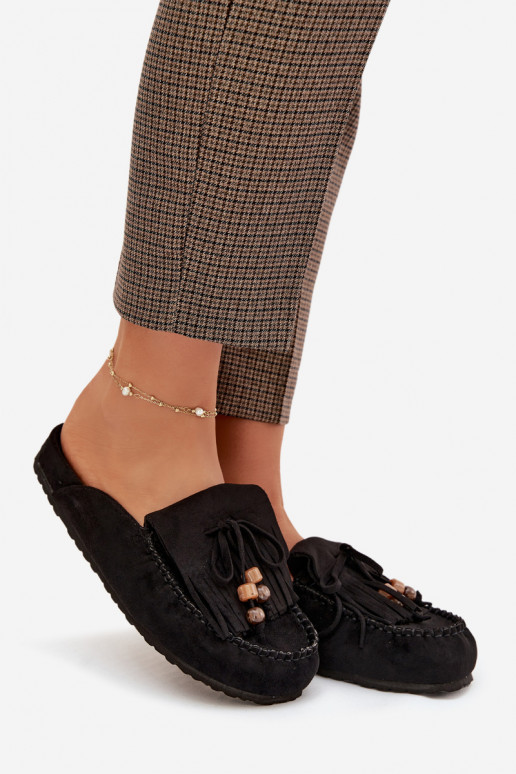 Pantoufles pour femmes Mule avec des franges I couleur corailikami couleur noire Belissa