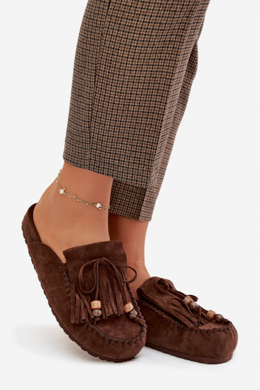 Pantoufles pour femmes Mule avec des franges I couleur corailikami CzekoladoÀe Belissa