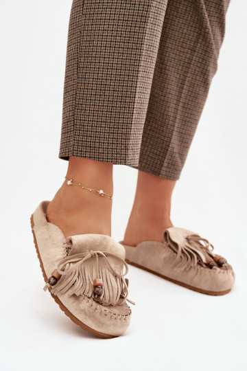Pantoufles pour femmes Mule avec des franges I couleur corailikami beige Belissa 2
