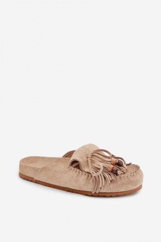 Pantoufles pour femmes Mule avec des franges I couleur corailikami beige Belissa
