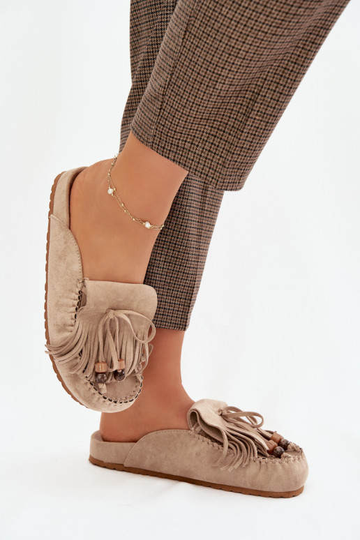 Pantoufles pour femmes Mule avec des franges I couleur corailikami beige Belissa