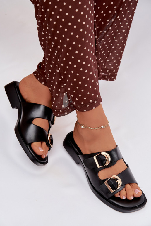 Pantoufles pour femmes Ze couleur doréemi avec bouclesmi couleur noire Danelle