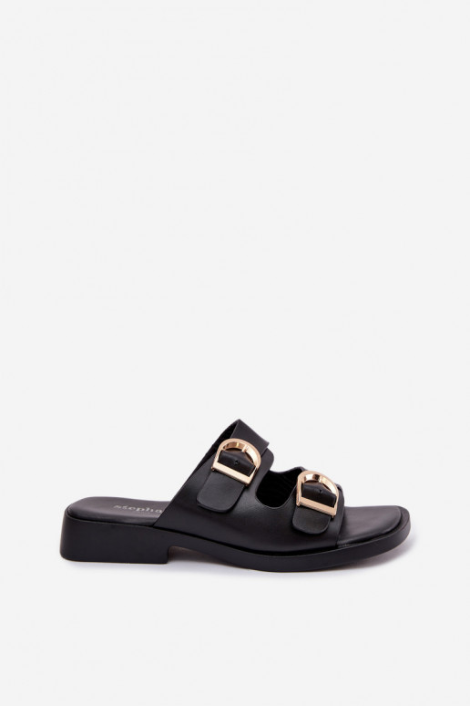 Pantoufles pour femmes Ze couleur doréemi avec bouclesmi couleur noire Danelle